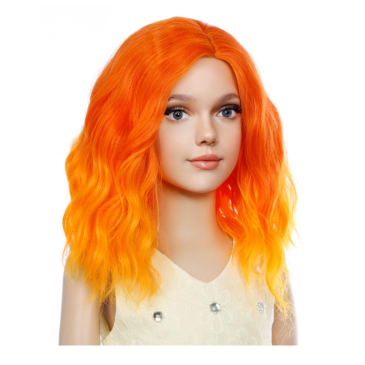 MAGQOO Orange Flame Fire Wig Girls Short Curly Wavy Orange Hair Wigs Synthetic Heat Resistant Cosplay Costume Party Wigs