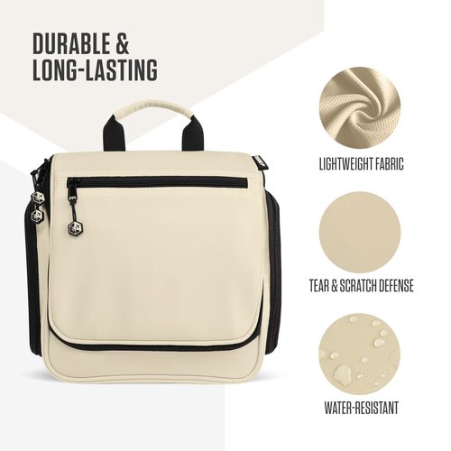 VENTURE 4TH Hanging Travel Toiletry Bag for Women & Men - Travel Organizer with Expandable Compartments & Removable Clear Pouch for Toiletries (Beige)