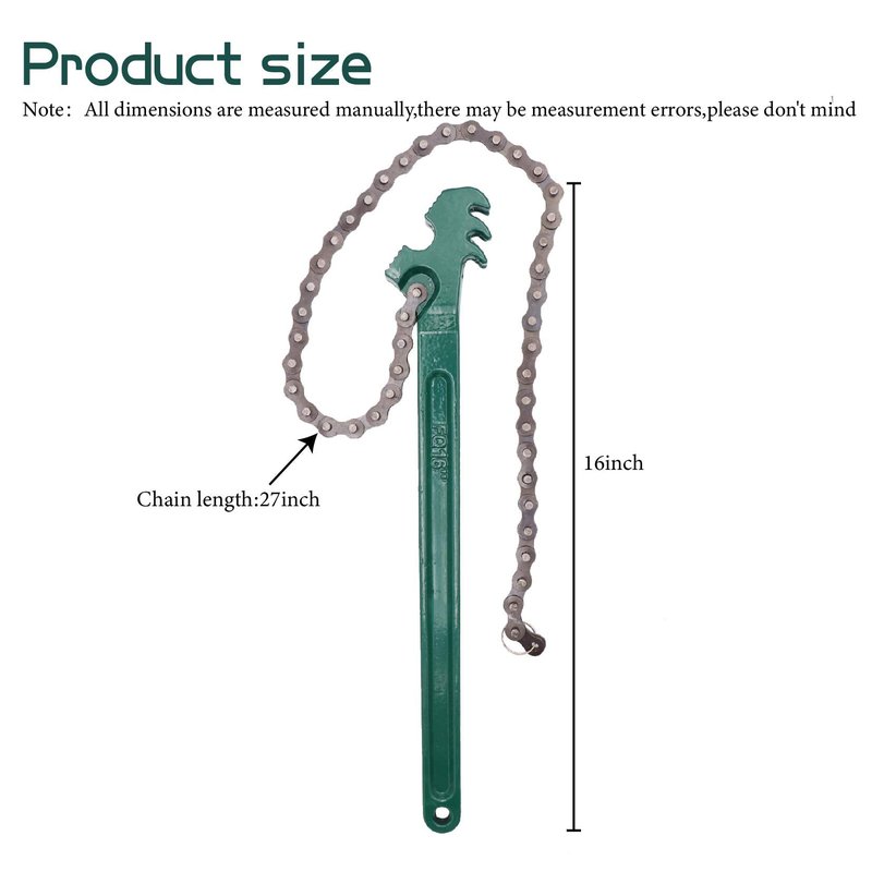 Ruikarhop 16 Inch Heavy Duty Reversible Chain Wrench for 1.5" to 7.5" Diameter Oil & Fuel Filter