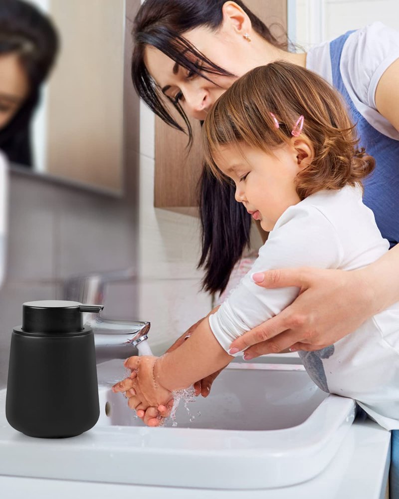 Bosilunlife Ceramic Foaming Soap Dispenser - 12Oz Bathroom Countertop Kitchen Dish Soap Pump Dispenser Foam Soap Dispenser - Matte Black