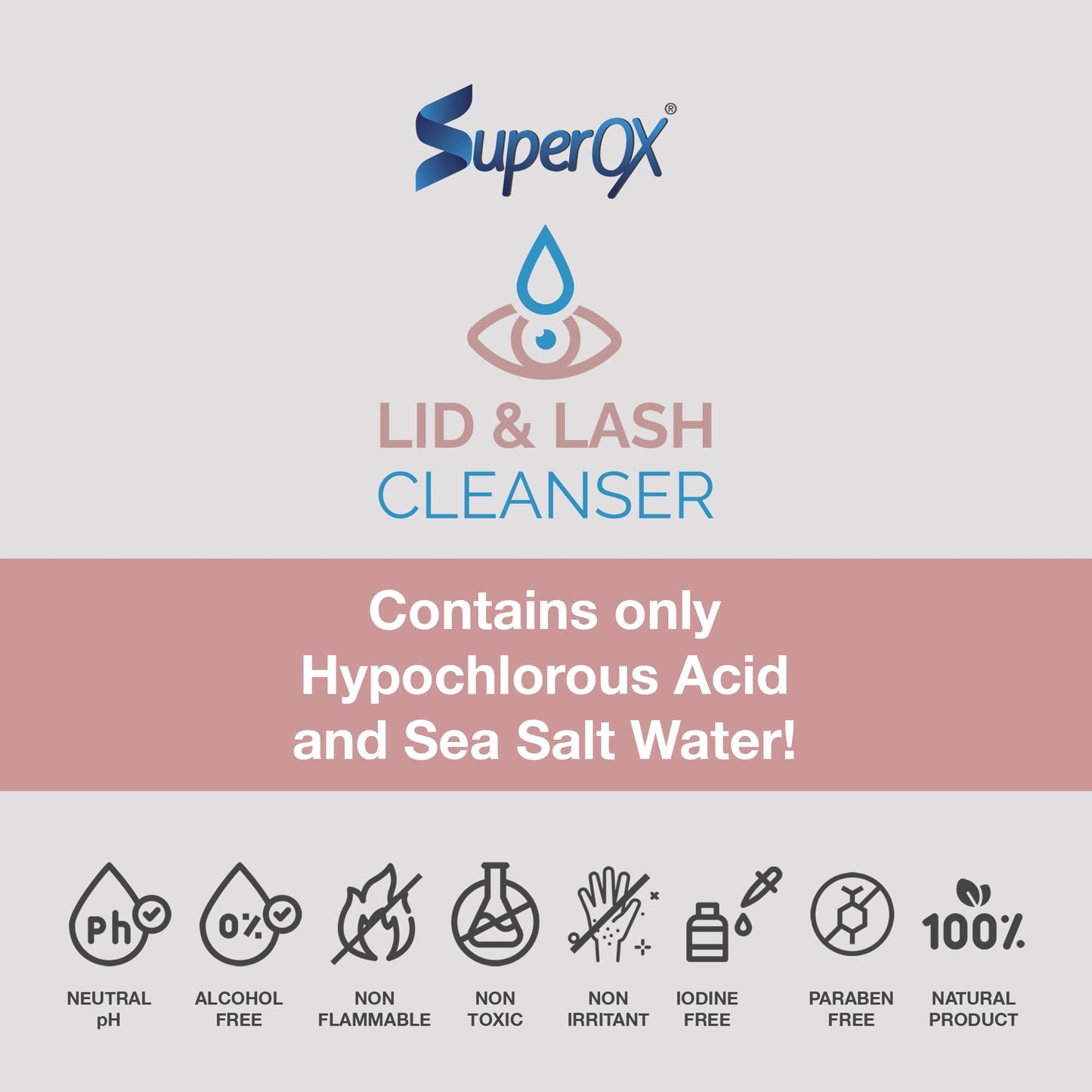 Superox Eyelid and Eyelash Cleanser - Fast Relief from Irritation, Styes and Blepharitis - Pure Hypochlorous Acid Spray, 50 ml (1.7 oz)