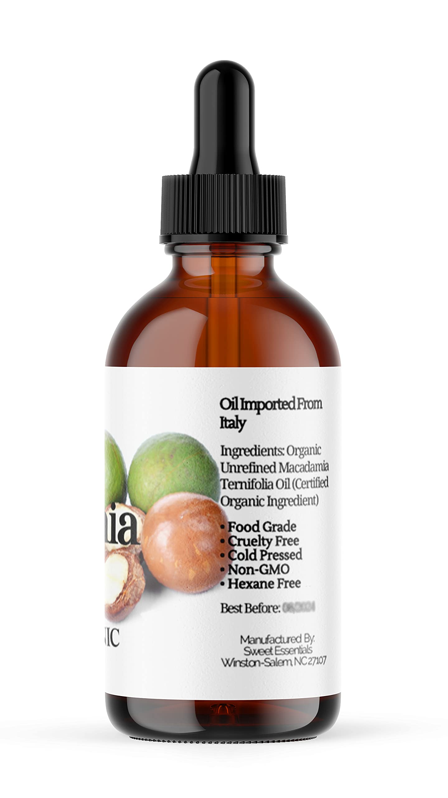 Organic Unrefined Macadamia Nut Oil | 4oz Glass Bottle | Imported From Italy | 100% Pure | Food Grade | Offers Relief From Dry Skin, Eczema, Psoriasis, Dermatitis & More | Best Natural Moisturizer