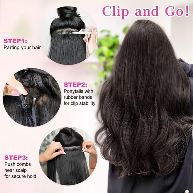 ALXNAN Clip in Hair Extensions, Hair Extensions Thick Long Stright Layered Hair Extensions Dark Brown 20 Inch Soft Lace Weft Hair Extensions for Women