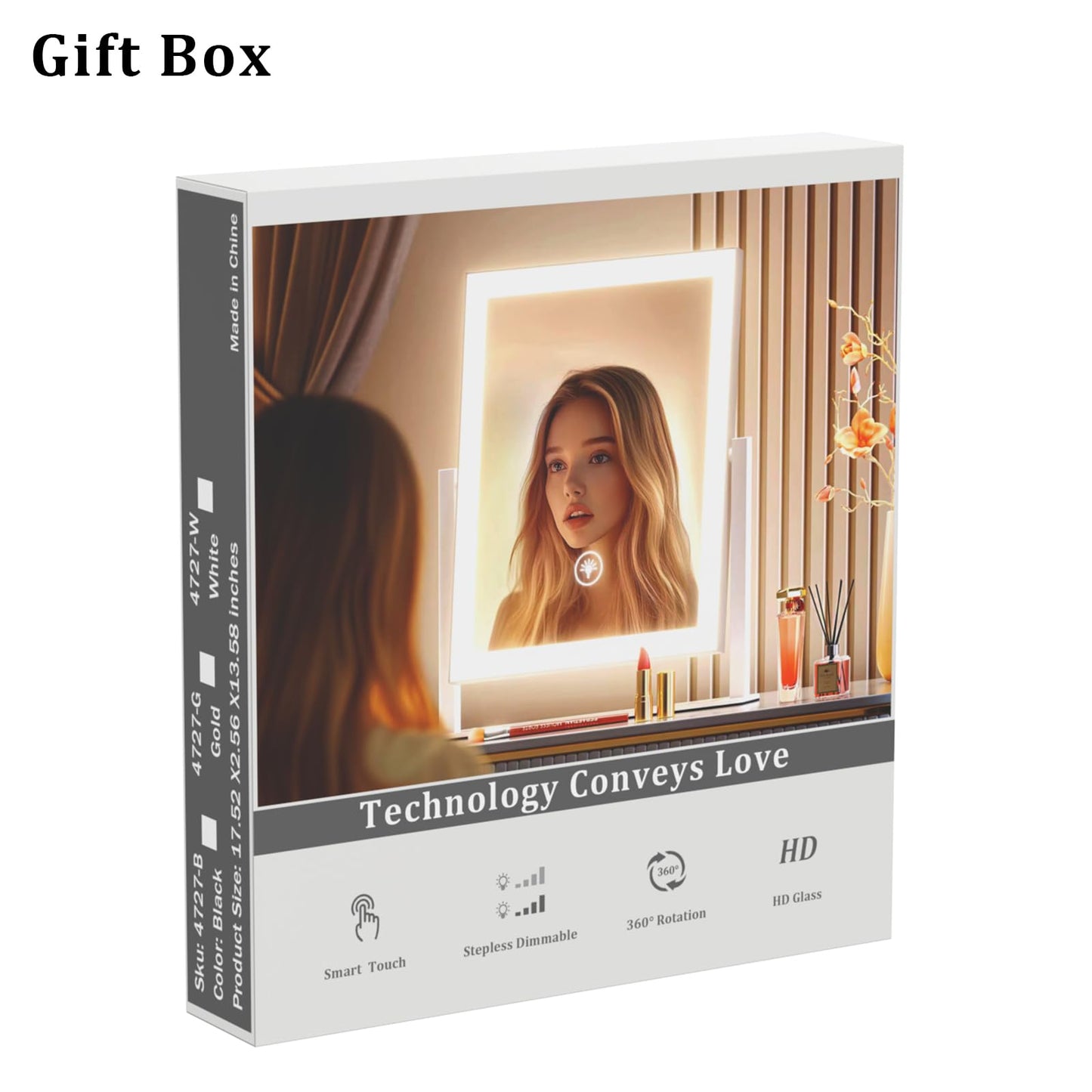 Gvnkvn Makeup Vanity Mirror with Lights 17.2" Large LED Lighted Mirror, Hollywood Make Up Mirror with Lighting, Smart Touch,Detachable 5X Magnification 360° Rotation, (Gold,Gift Box)