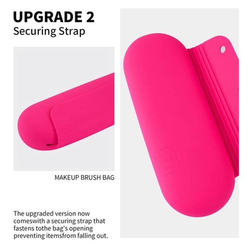 AGIKET Silicone Makeup Brush Holder Travel Cosmetic Bag:Soft Portable Cosmetic Face Brushes Holder with Upgrade Anti-Fall Out Magnetic Closure, Large Travel Makeup Brush Case - Babbie Pink