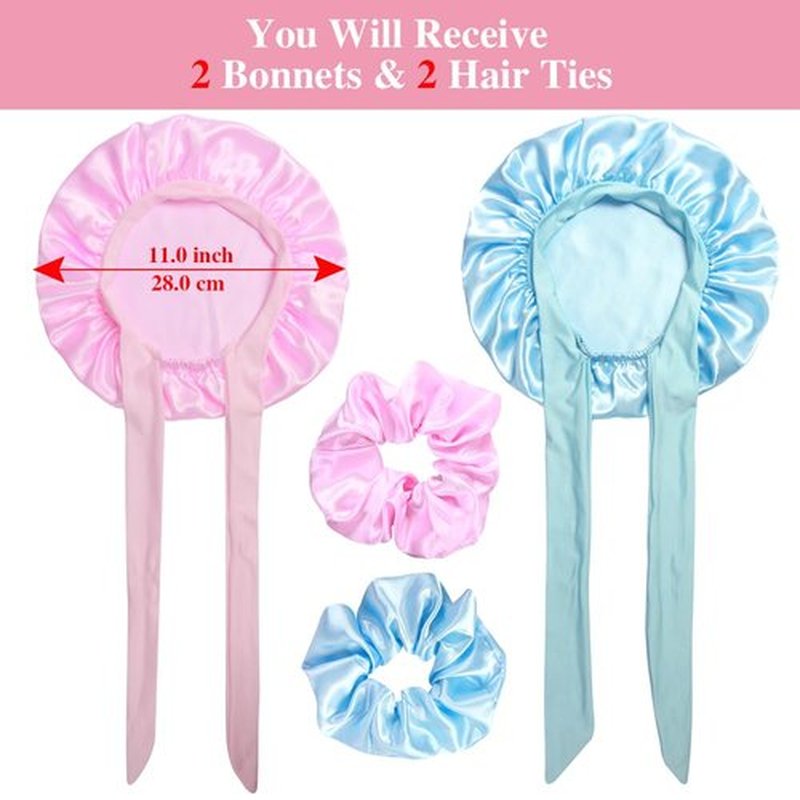 2+2 Satin Bonnets with Scrunchies for Kids, Cute Hair Bonnets for Girls Sleeping Curly Hair, C