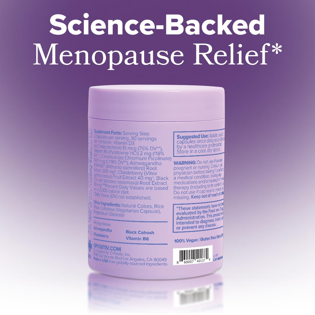 MENO Vitamins for Menopause - Hormone-Free Menopause Supplement for Women - Black Cohosh & Ashwagandha KSM-66 - Helps Relieve Hot Flashes, Night Sweats, Mood Swings - 30 Servings (Pack of 1)