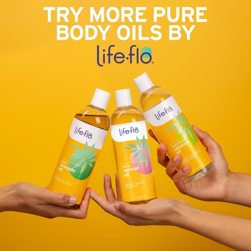 LIFE-FLO Pure Coconut Oil, Fractionated, Refined Liquid Coconut Oil, Skin Care, Hair Care, Massage, Aromatherapy, All Skin Types, Hypoallergenic, 60-Day Guarantee, Not Tested on Animals, 16oz