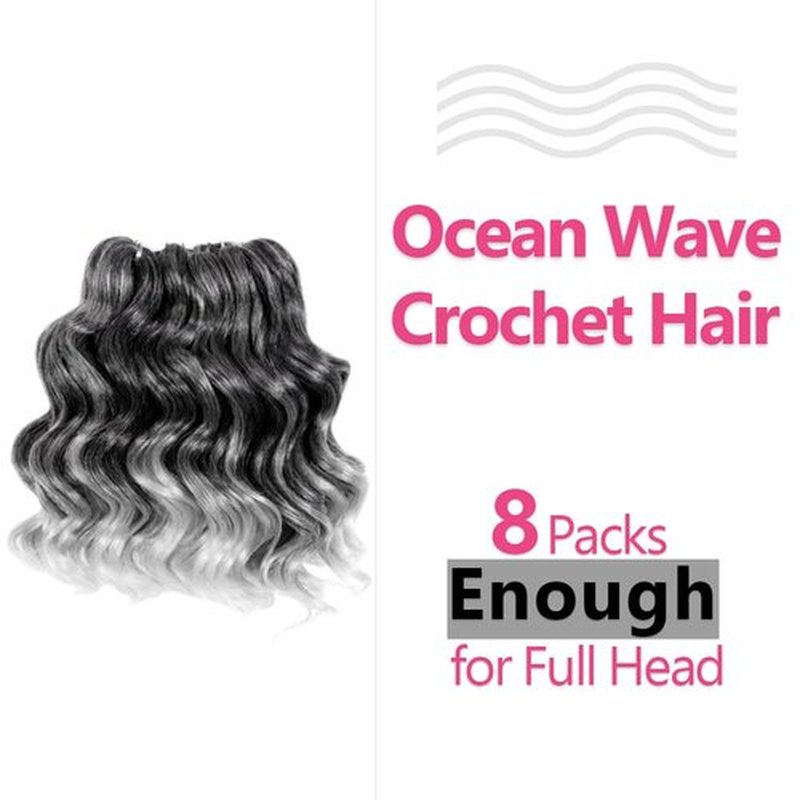Niseyo NU Ocean Wave Crochet Hair 6 Inch 8 Packs Soft Deep Twist Crochet Braids Synthetic Wavy Braiding Hair Extensions T Grey (Ombre Gray)