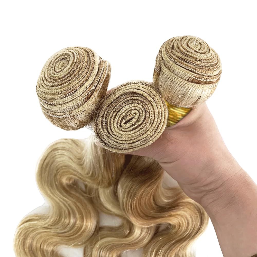 Honey Blonde Body Wave Bundles Human Hair P27/613 Bundles 8 10 12 Inch Two Tone Blonde Bundles Human Hair Brazilian Remy Hair for Black Women