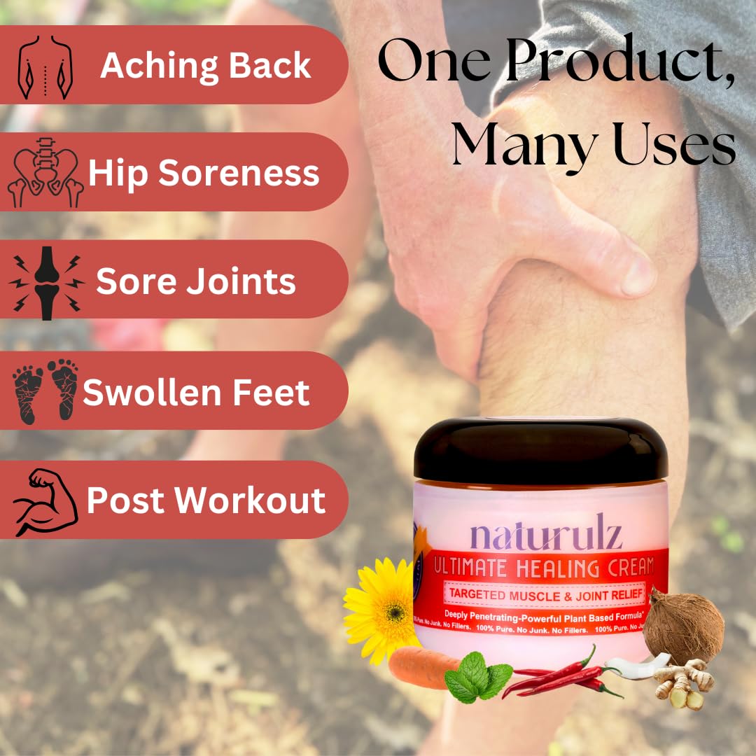 Naturulz Ultimate Healing Cream 4 Ounce All-Natural Muscle Rub & Joint Topical for Back, Neck & Shoulder Discomfort with Arnica, Calendula & Capsaicin. 'NO Junk' Formula.