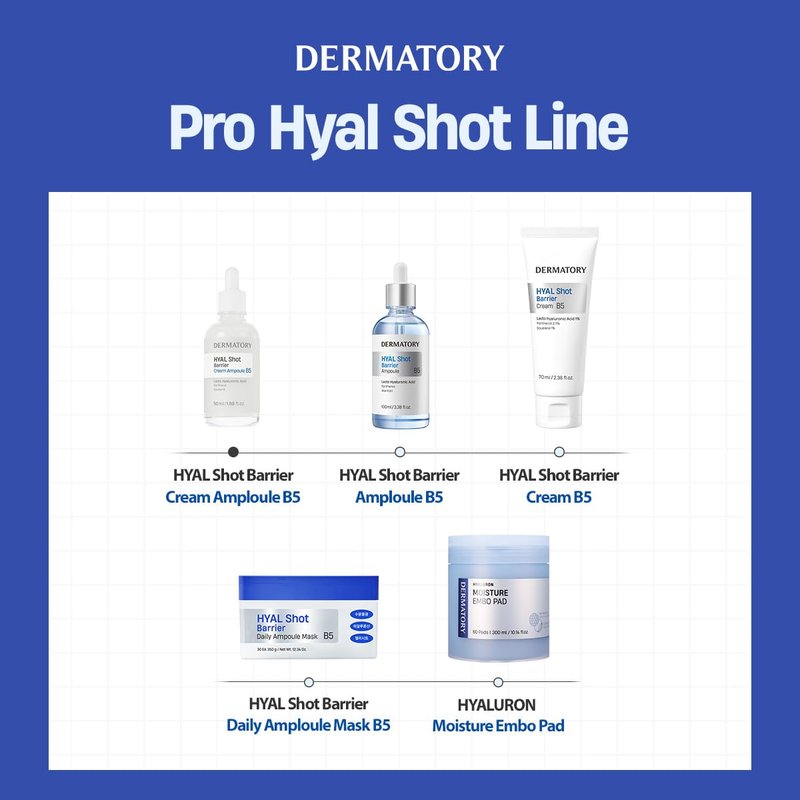 DERMATORY Hyal Shot Barrier Cream Ampoule B5, Hyaluronic Acid Serum for Face, Hydrating & Plumping & Firming Milky Moisturizer, Gentle Formula for Sensitive, Korean Skincare, 1.69 fl. oz.