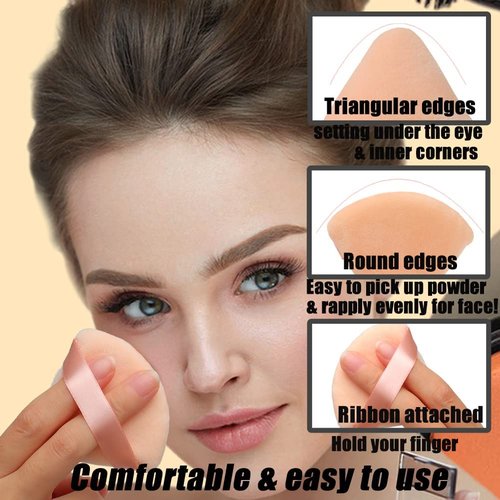 Ocim 10Pcs Triangle Powder Puffs for Face Powder,Soft Velour Makeup Setting Powder Puff with Case,Black&Nude
