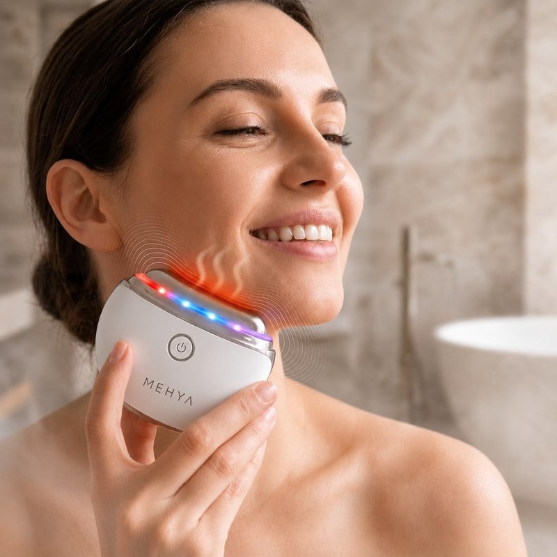 MEHYA Advanced Facial Massager – Professional Electric Gua Sha & Face Sculpting Tool with Heat, Vibration & Micro-Current for Face & Neck Lifting, Firming, Depuffing and Lymphatic Drainage, White