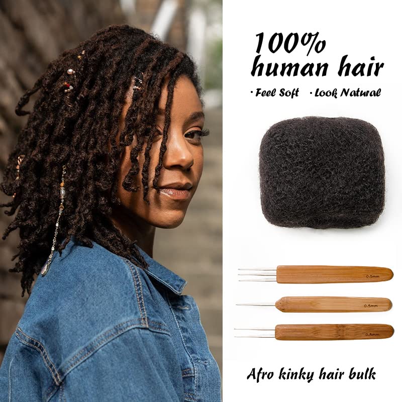 FAMILOCS Afro Kinky Bulk Human Hair for Draedlock Extensions, Repair Locs, Twists and Braids (12 Inch 30g/1oz, Natural black #1B)