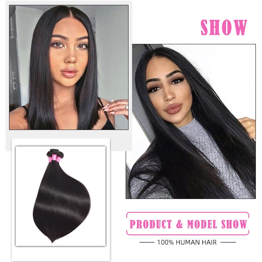 sexycat Straight Human Hair Bundles 100% Unprocessed 9A Brazilian Straight Virgin Hair 1 Bundle Remy Hair Extensions Straight Weave 100g/Bundle Natural Black 26 Inch