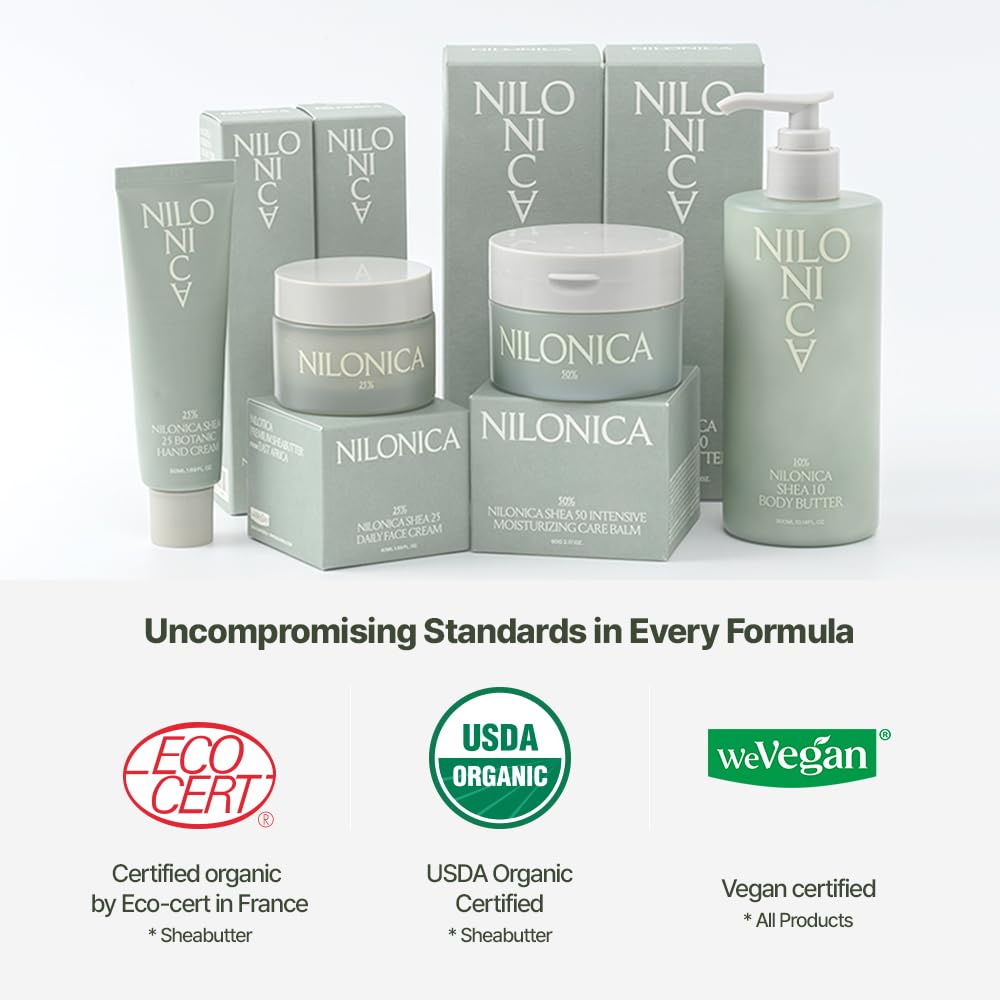 NILONICA Shea 10 Body Butter | 100,000ppm Organic Nilotica Shea Butter | Deep Hydration & Skin Barrier Support | Fast-Absorbing, Non-Greasy Daily Moisturizer | Korean Botanical Skincare | 10.14 Fl Oz