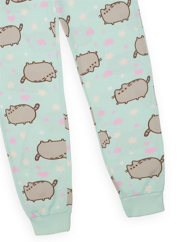 Pusheen Girls Pajama Set | Short Sleeve T-Shirt & All-Over Print Long Pants PJs for Kids