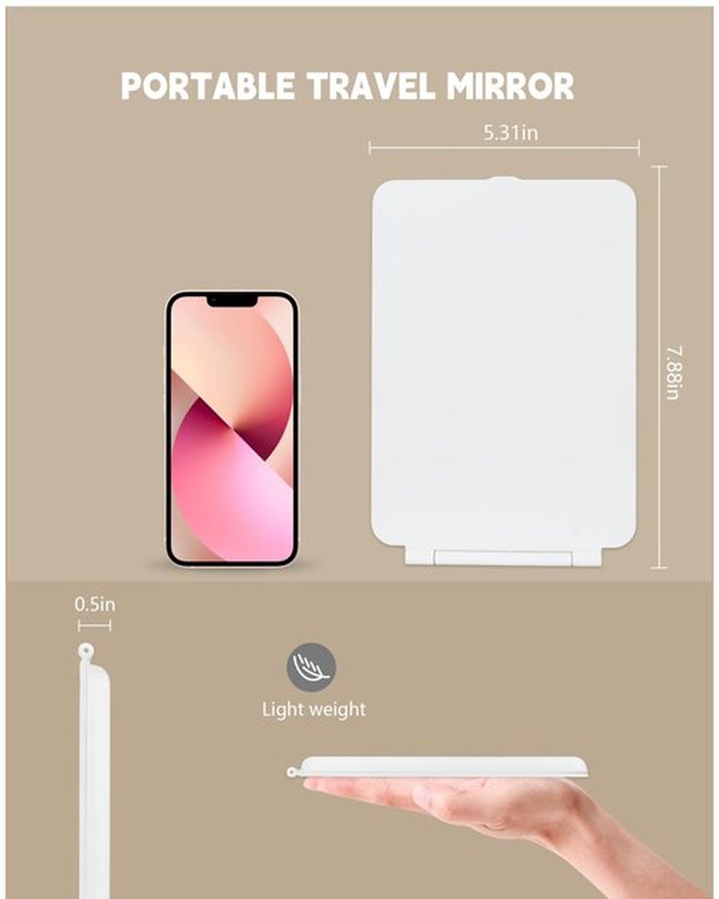 Dec.Metu Travel Mirror with Lights Makeup Mirror Touch Screen 3 Colors Light 72 LEDs Rechargeable, 1000mHA 7.9x5.3-Inch Desk Compact Mirror White