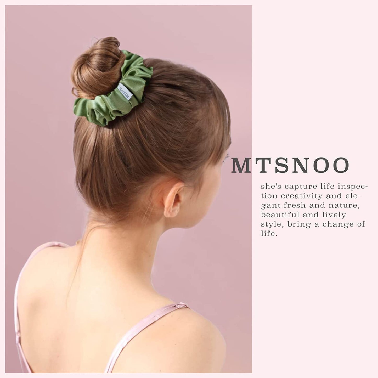 MTSNOO Silk Scrunchies, 3 Pack - 100% Pure 22 Momme Mulberry Silk Scrunchies for Curly Hair with Elastic Band, Silk Hair Ties Ropes Scrunchies Set for Women Girls, Dark Green+Olivine+White