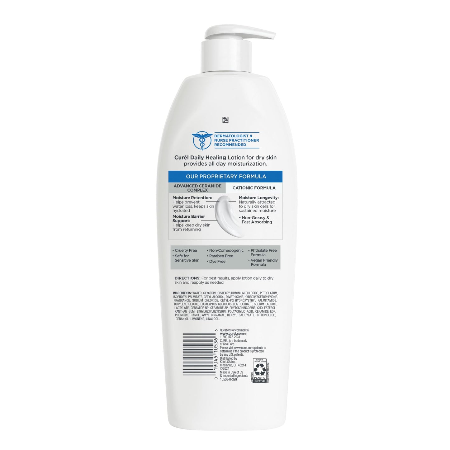 Curel Daily Healing Body Lotion for Dry Skin, Dermatologist Recommended Hydrating Body Lotion with Advanced Ceramides Complex, 20 Oz