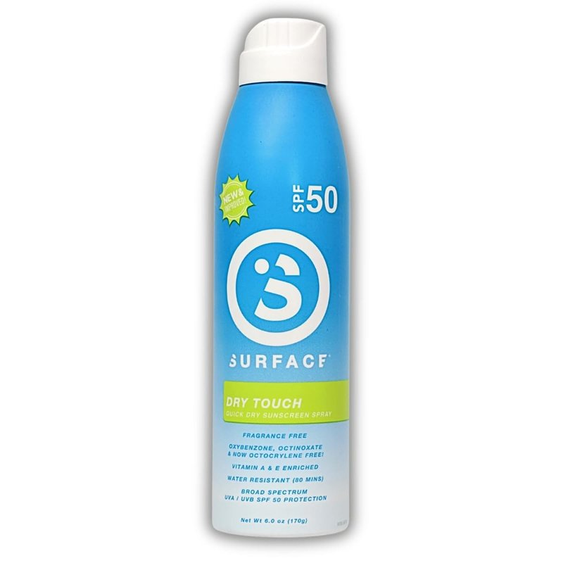Surface Sunscreen Spray SPF 50 for Body, Natural Formula, Lightweight and Reef Friendly, Broad Spectrum UVA UVB Protection, Water Resistant Sun Care for Outdoor Use, Fragrance Free, 6oz