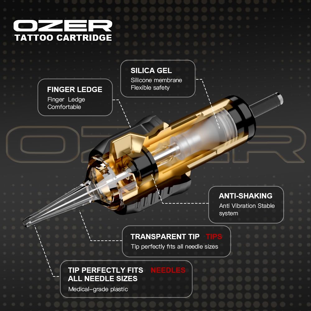 OZER Tattoo Cartridge - #1001RL(0.30mm) 20Pcs Disposable Tattoo Needles with Membrane Safety Cartridges for Tattoo Round Liner
