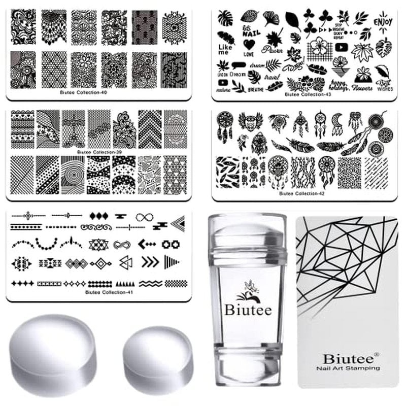 7 Colors Nail Stamping Polish Gel Nail Stamper Kit with 5pcs Nail Stamping Plates for Nails Art Stamp Beginners Kit