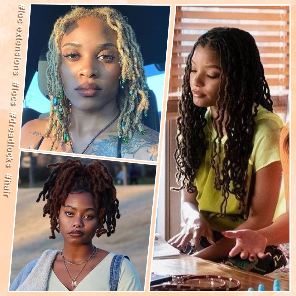 Dreadlock Extensions Human Hair 10-100 Strands 100% Human Hair for Man/Women/Kids Full Handmade Permanent Loc Extensions Can Be Dyed Bleached Curled (0.6cm Thickness 4 Inch 60 Strands, 1B)