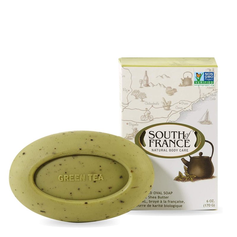 South Of France SoF Triple Milled Bar Soap - With Coconut Oil & Organic Shea Butter- Vegan & Non GMO- Free From Phthalates, Sulfates & Parabens- Green Tea Leaves - 6 oz Bar 4 Bars