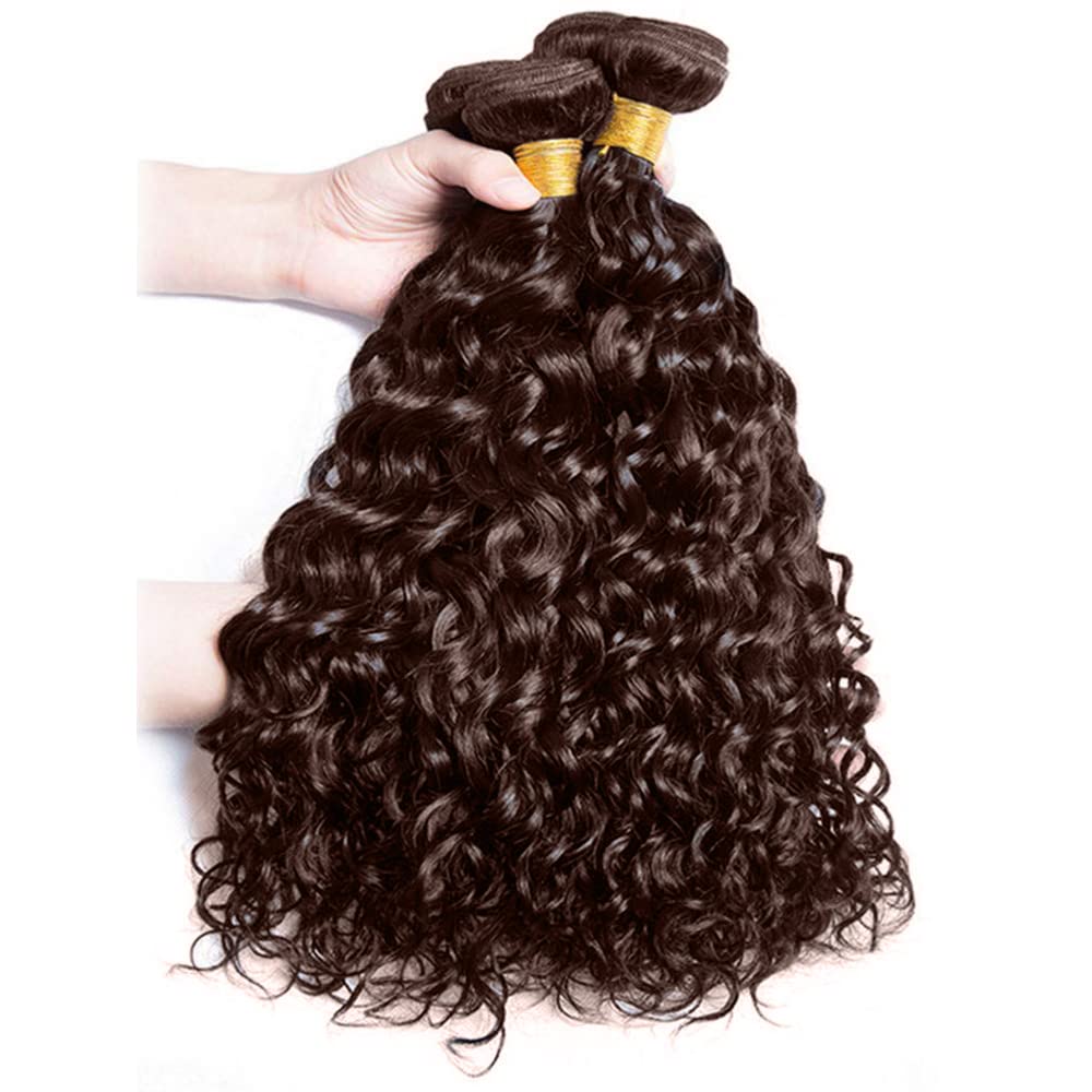 WuvuSnm #4 Chocolate Brown Human Hair Bundles Dark Brown Water Wave Bundles 12 12 12 inch 3 Bundles Brown Wet and Wavy Bundles for Women