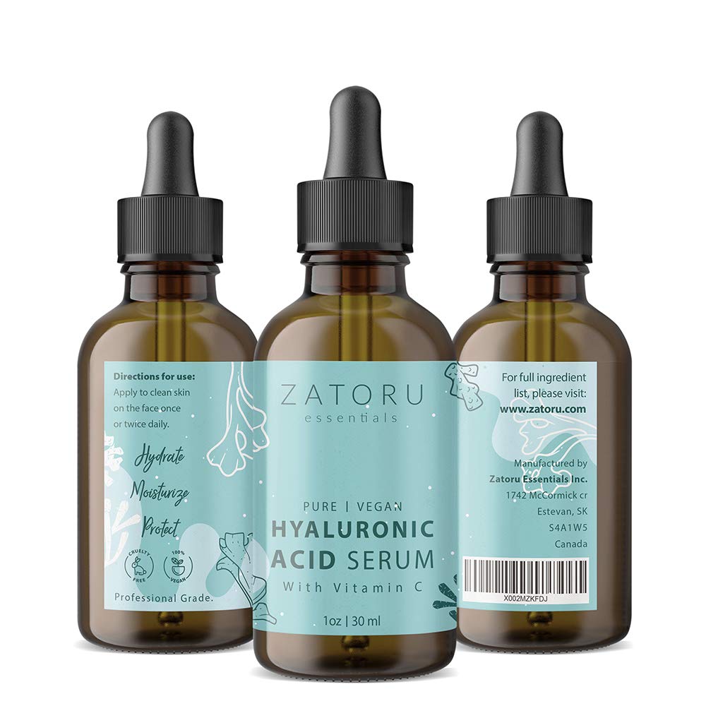 Zatoru Hyaluronic Acid Serum with Vitamin C for Face and Skin - 100% Pure Organic Vegan Anti-aging Moisturizer Skin Care for Women and Men - Hydrates Brightens Protects - Clinical Pro Formula - 1 oz