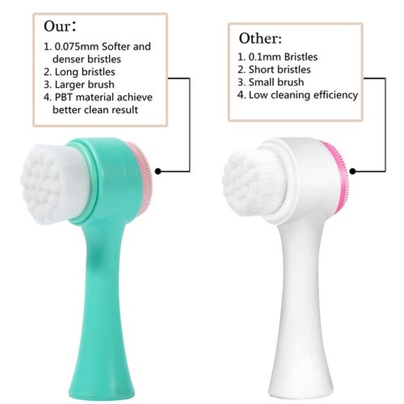 Face Brush 2 in 1, Facial Cleansing Exfoliating Brush with Ultra Fine Soft Bristles for Pore Deep Cleansing Silicone Double Side Face Wash Scrub Brush for Skin Care, Green
