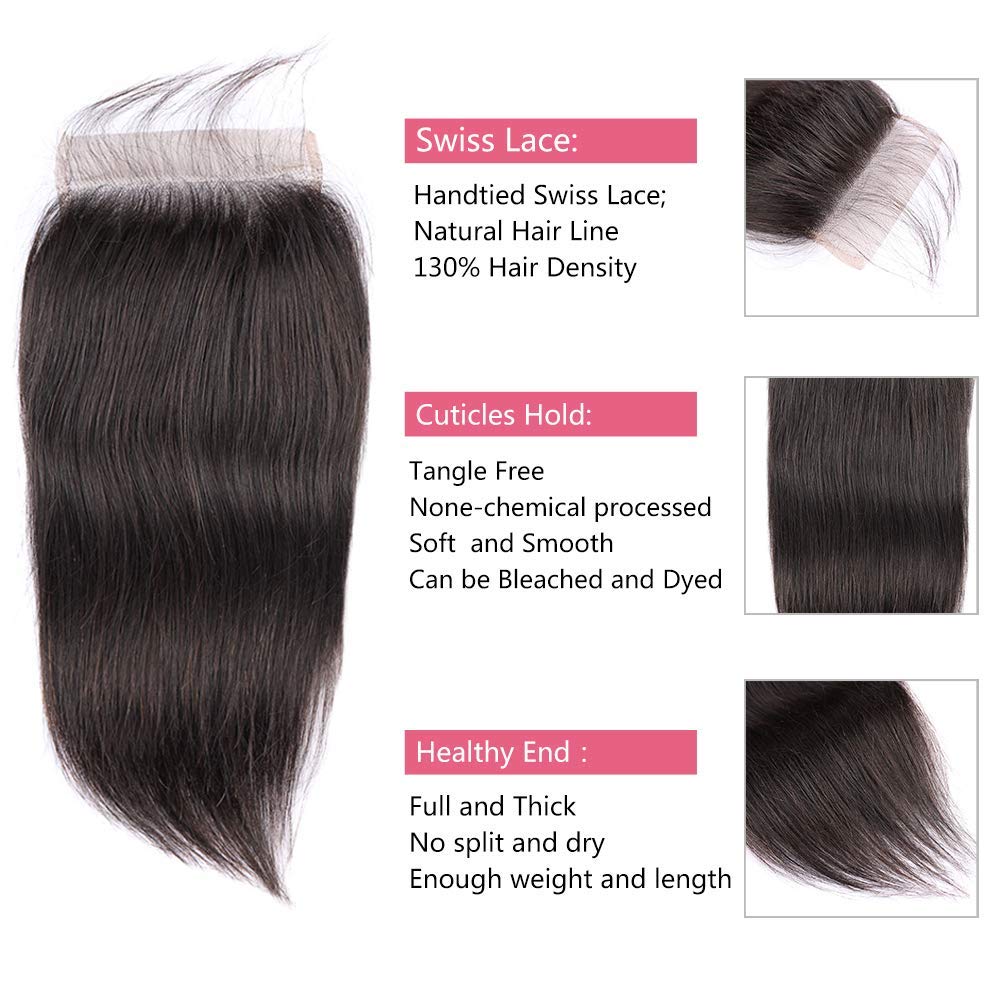 5x5 Transparent Lace Closure Hair Closure Invisible Lace Closure 10A Brazilian Virgin Remy Human Hair Frontal Closure Human Hair Extensions Pre Plucked (5x5 lace closure straight, 14 inch)