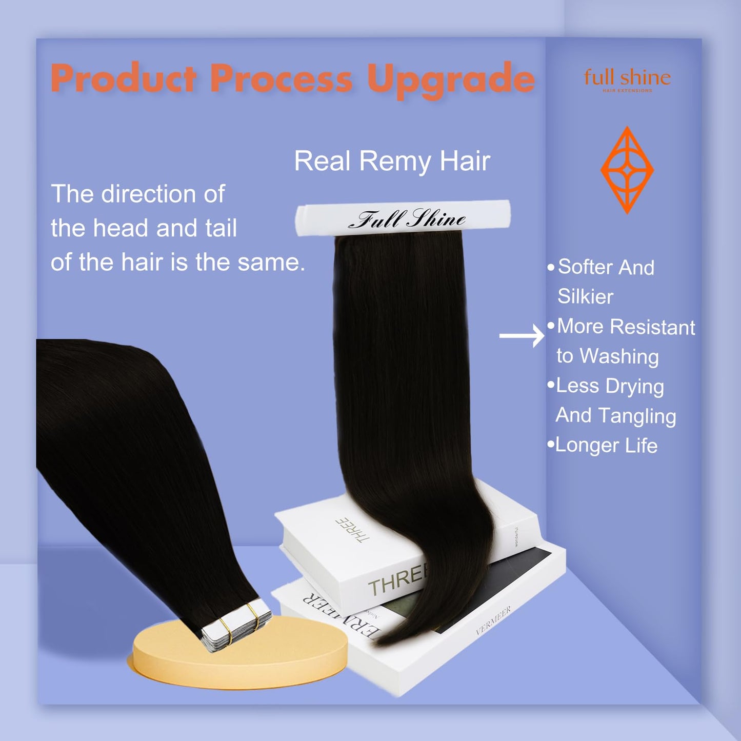 Full Shine Seamless Tape in Real Hair Extensions Color 1 Jet Black Double Sided Tape in Hair Extensions Human Hair 12 Inch Short Hair Cut Layered Hair Style 30G 20Pcs Adhesive Tape ins Thick End