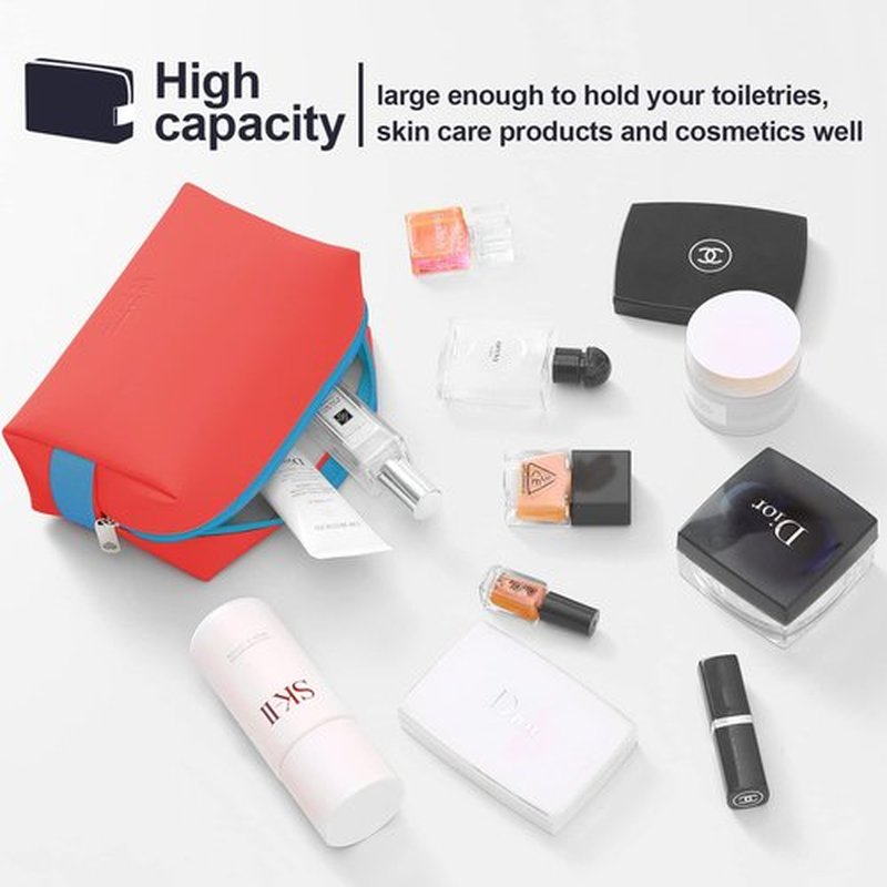 Small Makeup Bag Travel Cosmetic Bag for Women Zipper Pouch Makeup Organizer Bag PU Leather Waterproof Cute Toiletry Bags(red)