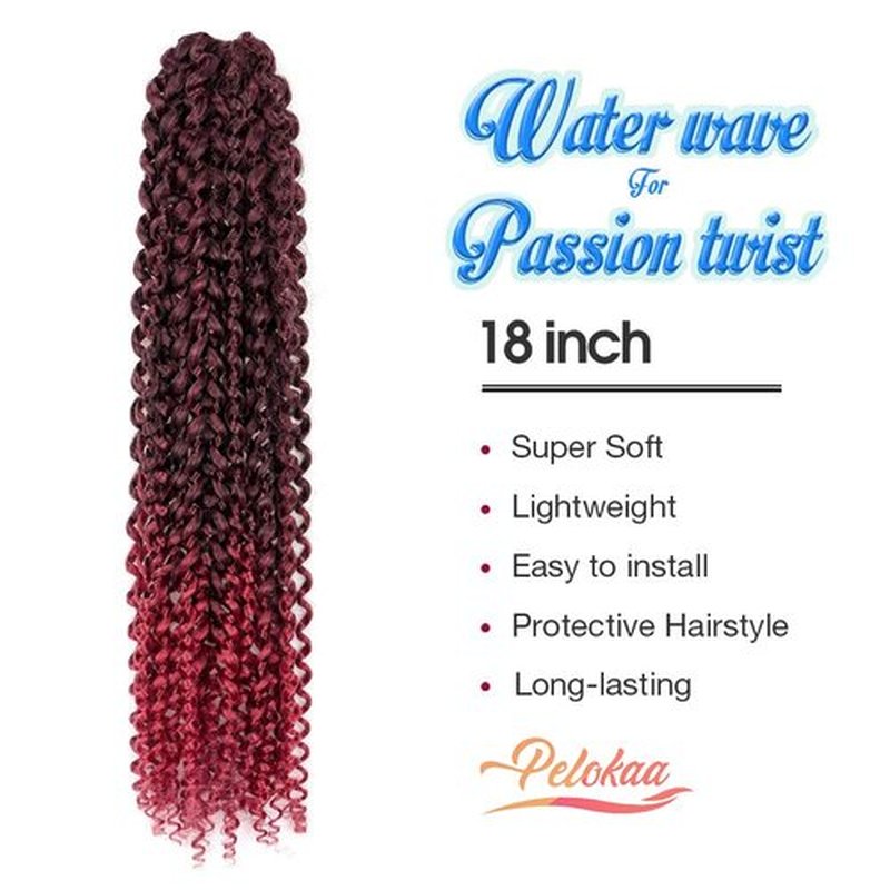 Passion Twist Hair - 18 Inch 7packs Ombre Burgundy Water Wave Crochet Braids Synthetic Braiding Hair Extensions (18 Inch 7Packs, T118)…