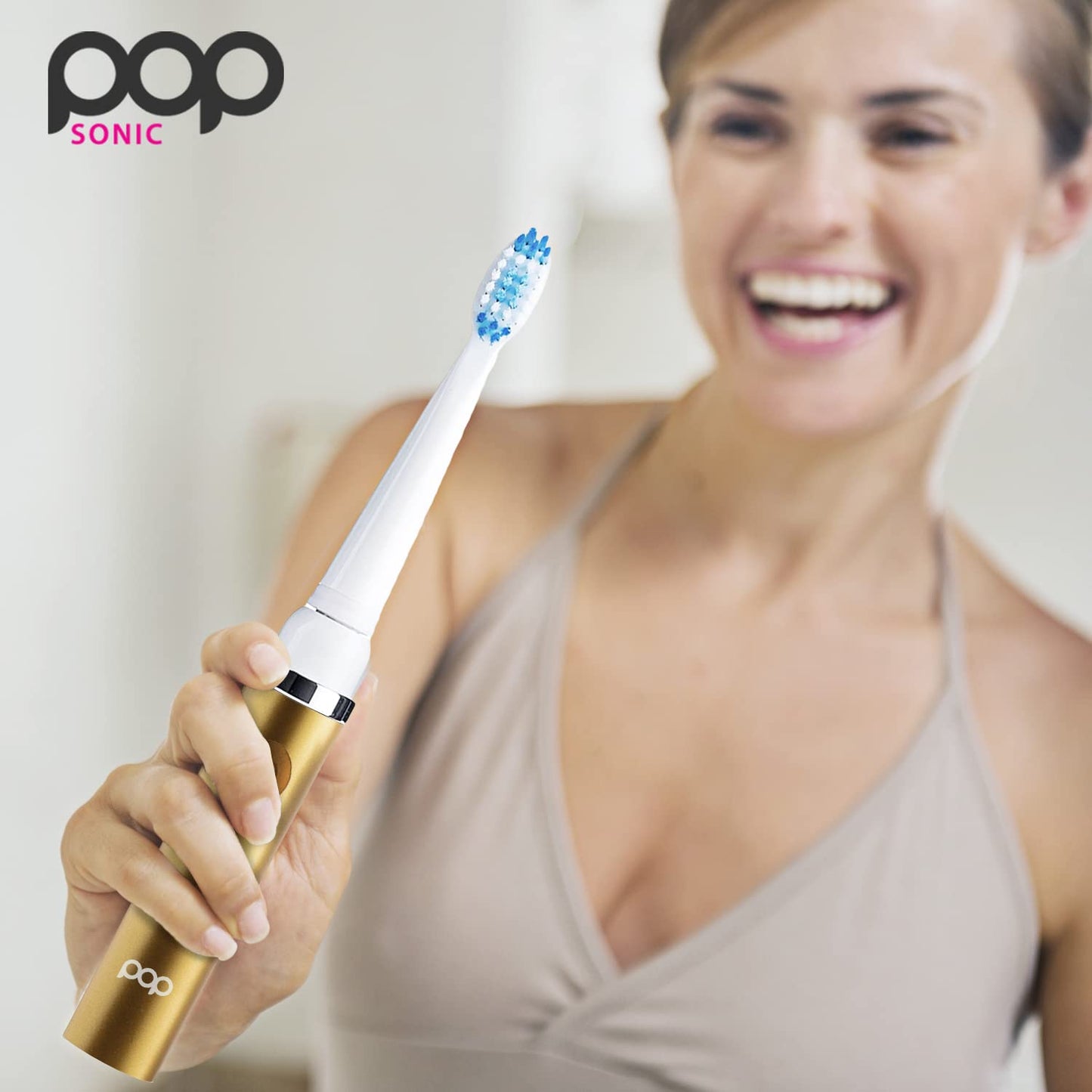Pop Sonic Electric Toothbrush (Metallic Gold) - Travel Toothbrushes w/AAA Battery | Kids Electric Toothbrushes with 2 Speed & 15,000-30,000 Strokes/Minute, Dupont Nylon Bristles