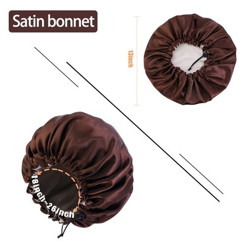 Satin Bonnet Silk Bonnet for Curly Hair Bonnet Braid Bonnet for Sleeping Bonnets for Women Large Double-Layer Adjustable Brown