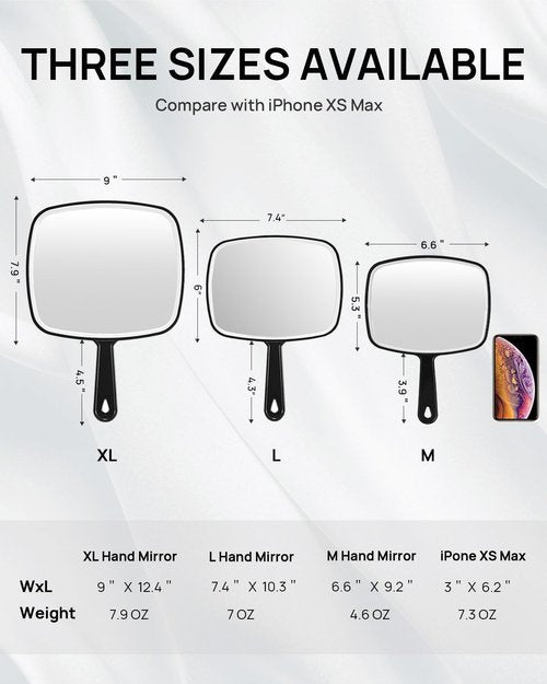 OMIRO Hand Mirror, Black Handheld Mirror with Handle, 6.6" W x 9.2" L, Pack of 3