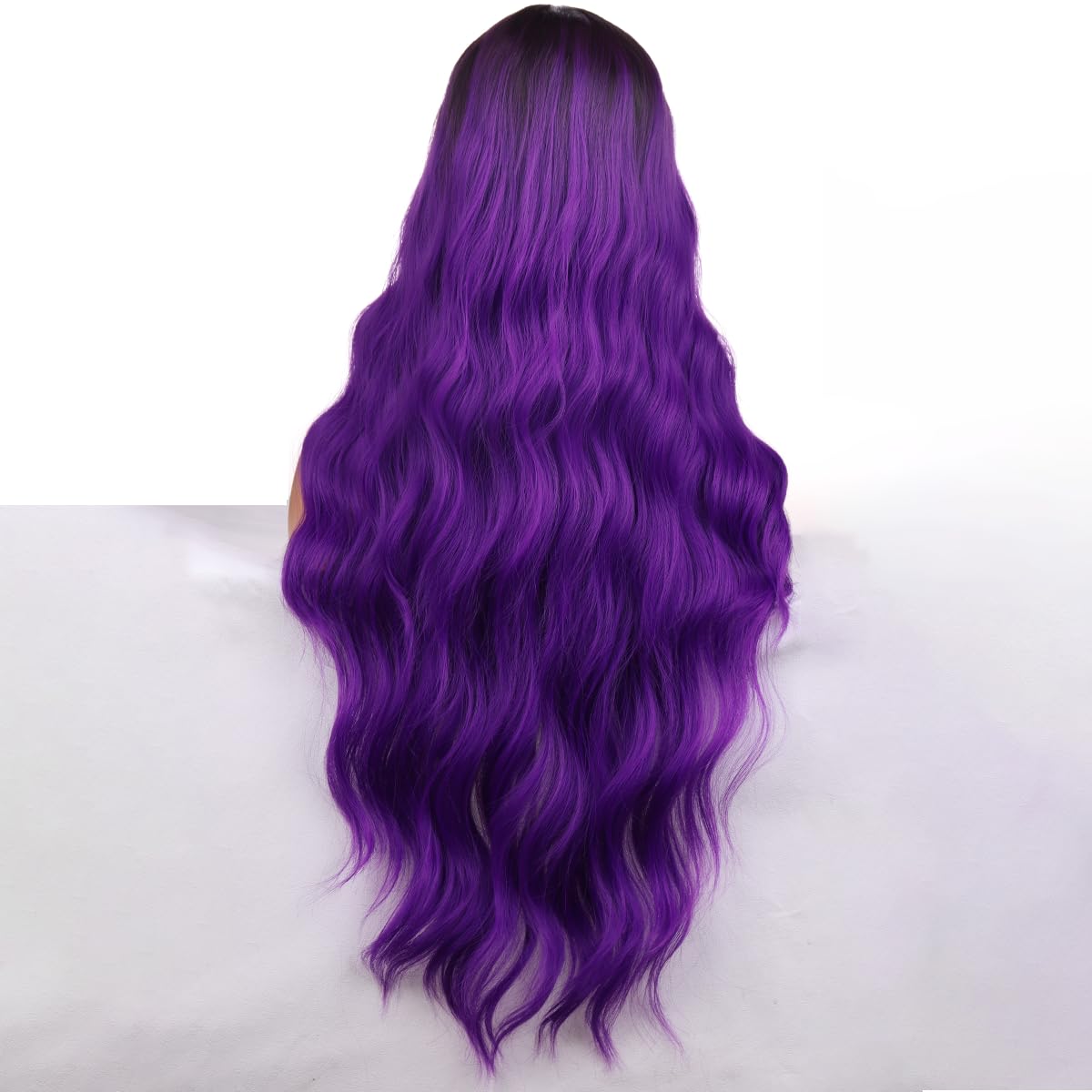 WTHCOS Ombre Purple Wig Long Curly Wavy Hair Wig for Women Middle Part Wig Purple Ombre Wig Heat Resistant Synthetic Hair Wigs for Daily Use Cosplay Wig With Wig Cap