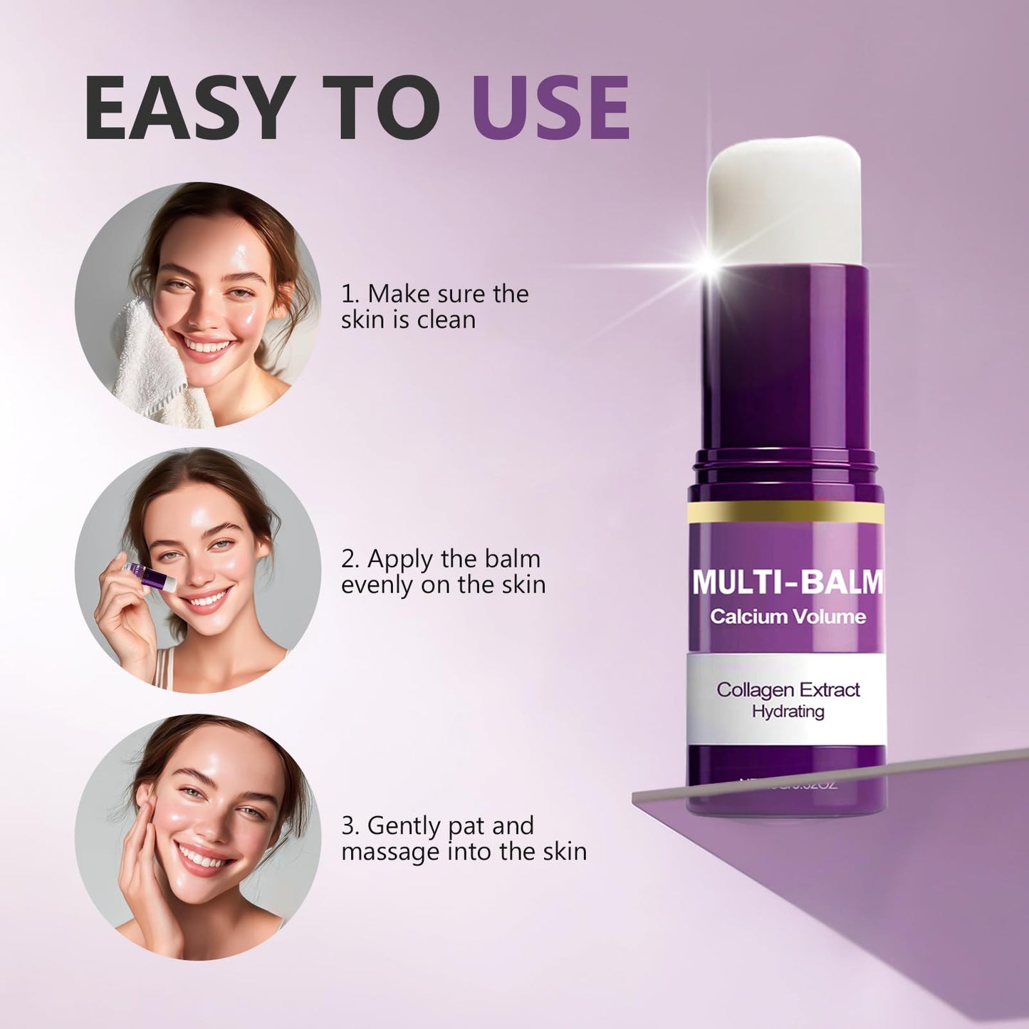 Hajoyful Calcium Multi Balm, Calcium Volume & Wrinkle Core Stick, Korean Collagen Moisturing Stick, Hydrating, Firming Skin, Suitable for Face, Eyes & Neck, 9g