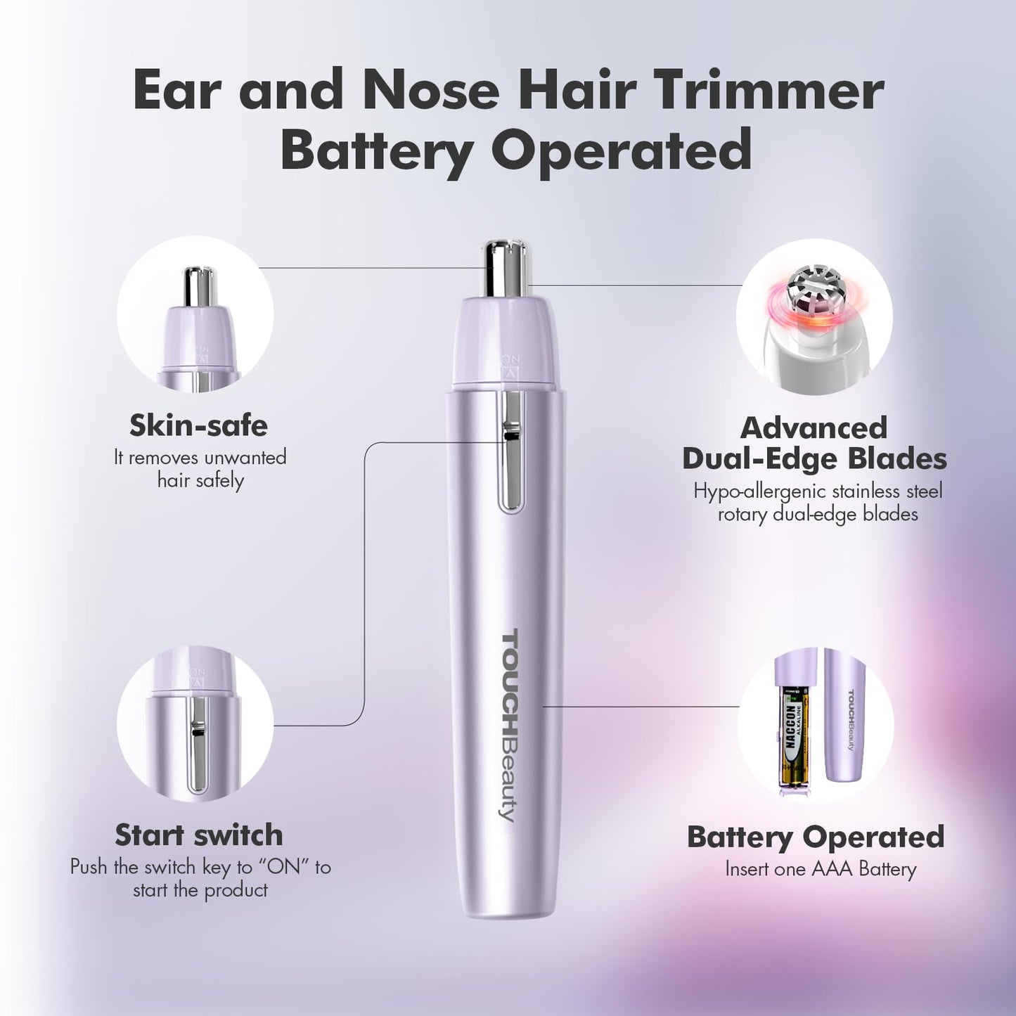 TOUCHBeauty Portable Ear Nose Hair Trimmer for Women, Nose Trimmer Women, Nose Hair Trimmer, Ear and Nose Hair Trimmer Clipper for Men Women, Mini Sized Battery Powered, Easy Cleansing