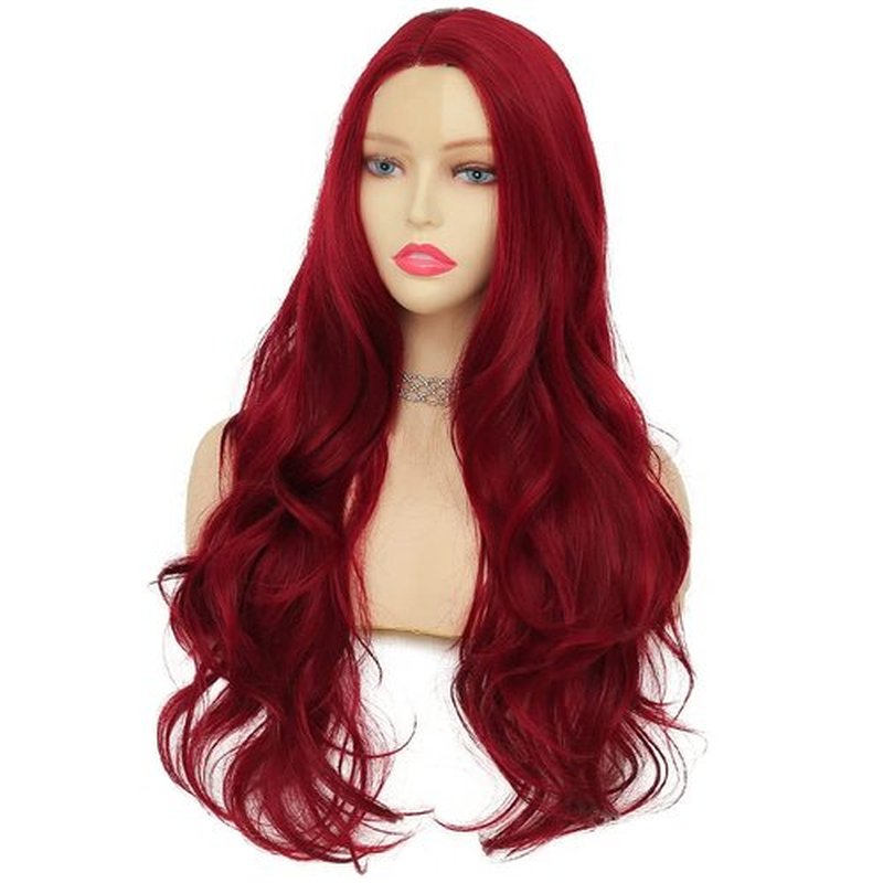 Tseses Red Long Curly Wavy Wigs for Women Natural Side Part Cosplay Halloween Synthetic Fiber Wig Heat Resistant Wig