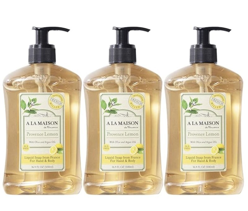 A LA MAISON Provence Lemon Natural Hand Wash Made with Essential Oils - Biodegradable, Plant-Based, Vegan, Cruelty-Free 16.9 Fl Oz (Pack of 3)