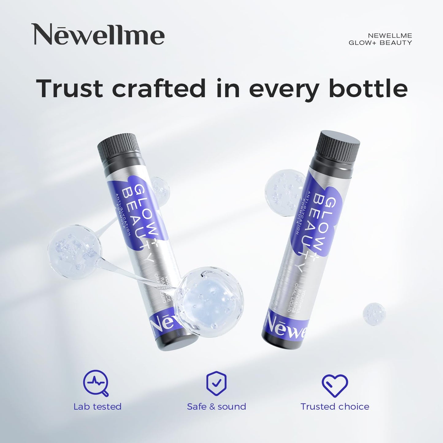 NEWELLME Liquid Collagen Drink for Women, 18,000mg Multi Collagen Complex with Hyaluronic Acid & Antioxidants, Beauty Supplement for Skin Hydration, Hair & Nails, Blue Raspberry, 14 Bottles