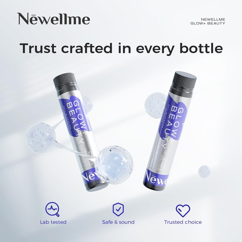 NEWELLME Liquid Collagen Drink for Women, 18,000mg Multi Collagen Complex with Hyaluronic Acid & Antioxidants, Beauty Supplement for Skin Hydration, Hair & Nails, Blue Raspberry, 14 Bottles