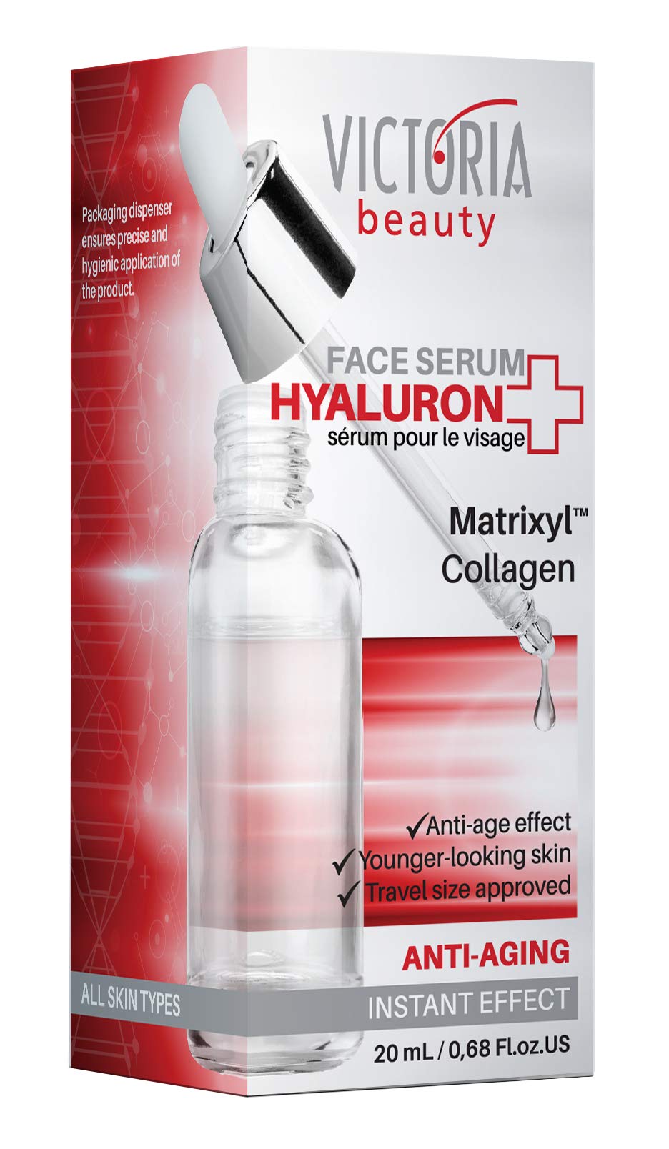 Victoria Beauty Hyaluron+ Day and Night Face Serum with Hyaluronic Acid, Collagen, and Matrixyl™ – The Best Anti-Aging and Anti-Wrinkle Moisturizer, 20 ml