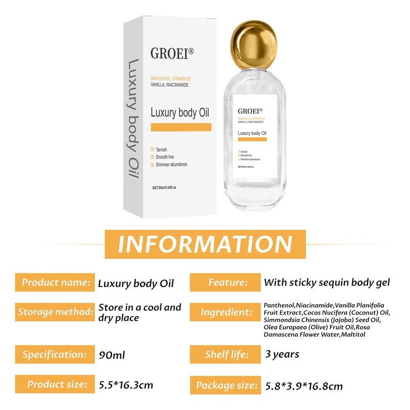 LMDGDS Luxury Vanilla Body Oil Hydrating & Shimmer for Radiant Smooth Skin and Long-Lasting Fragrance (90ml / 3.04oz)