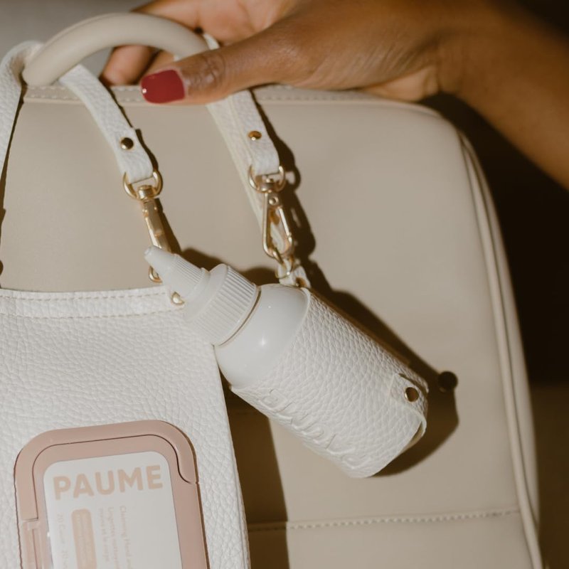 PAUME Sanitize On The Go Duo, 3 oz Moisturizing Antibacterial Hand Gel and Voyager Vegan-Leather Pouch, Refillable, Travel Essentials Set, Moisturizing, No Artificial Fragrances